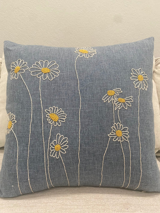 Blue Cushion cover with Daisies